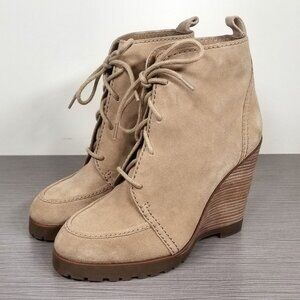Michael Kors Piper Lace-Up Wedge, Dark Khaki Suede Womens Size 6.5 M
